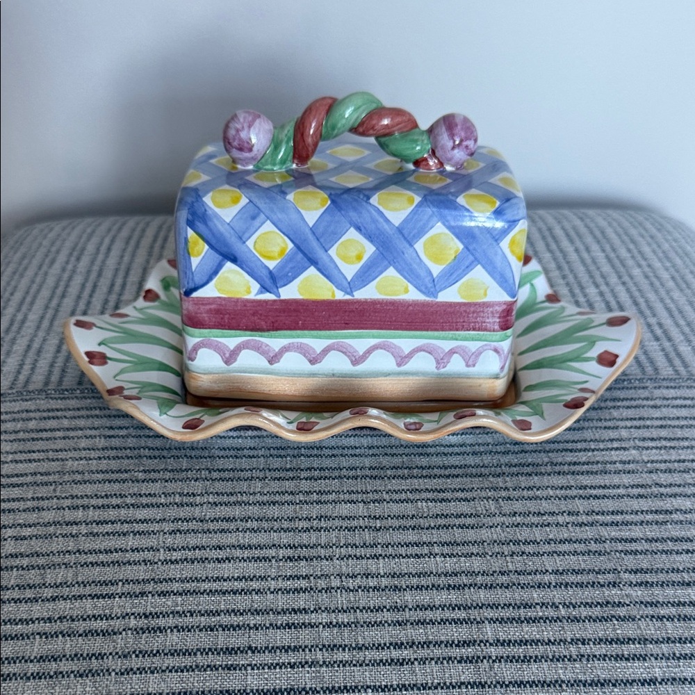 MacKenzie-Childs Aalsmeer Ceramic Covered Butter Dish
